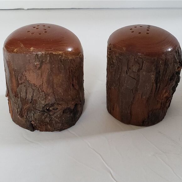 Natural Bark Wood Salt & Pepper Shakers - Picture 7 of 10